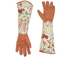 Duurzame Tuinhandschoenen met Rozenpatroon en Leren Bescherming tegen Doornen voor Vrouwen, Ideaal voor Blackberry Planten en Rozenstruiken