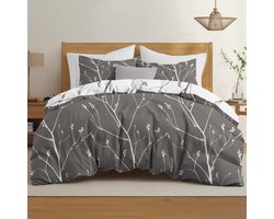 duvet cover 240 x 260 cm with 2 pillowcases 65x65 cm, grey white abstract pattern, 240x260 bedding set with zip, double bed linen, Oeko TEX