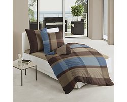 Duvet- en kussensloopset van fijne flanel - 155x220 cm + 80x80 cm, Mocha - Katoenen beddengoed voor duurzame en gezonde slaap