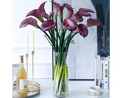 DUYONE Kunstbloemen Calla Lilly 25" Latexboeket Zacht gevoel met lange steel, 5 stuks voor thuis, woonkamer, slaapkamer, eettafel, kantoor, bruiloftsfeest (paars)