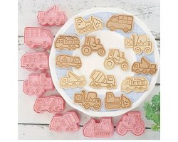 DW4Trading Kunststof Koeksnijder Uitsteker Mal Bouw Voertuigen 8 Stuks - Koekjes Vormen Voor Bakken - Uitsteekvorm