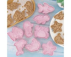 DW4Trading Kunststof Koeksnijder Uitsteker Mal Zeedieren 8 Stuks - Koekjes Vormen Voor Bakken - Uitsteekvorm