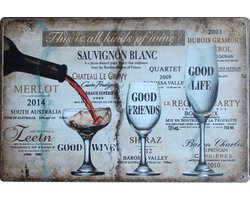 DW4Trading Vintage Metalen Wandbord Wijn - Wand Decoratie - 20x30 cm