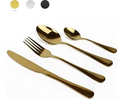 Dymund® 1 Persoons Bestekset - (4-delig) Bestek - Lepel, Mes, Vork & lepeltje Set - RVS - Goud