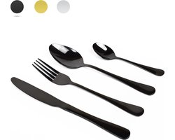 Dymund® 1 Persoons Bestekset - (4-delig) Bestek - Lepel, Mes, Vork & lepeltje Set - RVS - Zwart