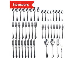 Dymund® 8 Persoons Bestekset - (45-delig) Bestek - Incl. Serveerlepel/Suikerlepel/Serveervork/Botermes - RVS - Zilver