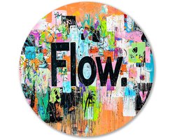Dynamisch kleurrijk Flow-ontwerp - Flow muurdecoratie rond - Wandobject rond tekst - Street Art - Dibond wandcirkel - Schilderijen & posters - muurcirkel aluminium 70x70 cm