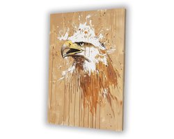 Dynamische adelaar met verfspatten - Adelaar muurdecoratie - Schilderij op canvas dieren - Expressionisme - Vintage schilderij - Decoratie woonkamer - canvas 100x150 cm