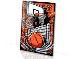 Dynamische basketbal wanddecoratie - Basketbal glas schilderijen - Muurkunst basketbalring - Street Art - Schilderij op plexiglas - Woondecoratie - acrylglas 30x45 cm