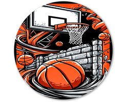 Dynamische basketbal wanddecoratie - Basketbal wanddecoratie rond - Wandbord basketbalring - Street Art - Wandcirkel schilderij - Woonaccessoires - muurcirkel aluminium 100x100 cm