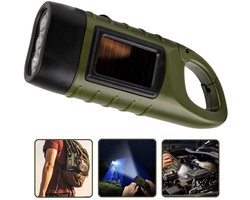 Dynamo En Solar LED Zaklamp Met Clip - Oplaadbare Flashlight - Met Hand Gedreven Dynamo Oplaad Functie - Handmatig Aangedreven Oplaad Lamp - - Geschikt Voor Kamperen, Varen, Outdoor Activiteiten, Kamperen, Noodpakket - Groen