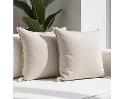 DYNMC you Sierkussen met Binnenkussen en Hoes - 2 Stuks 50 x 50 cm Beige | Kussens Woonkamer Oeko TEX Katoen | Comfortabele Sierkussens voor op de Bank | Decoratie Kussens Wasbaar | Met Ritssluiting