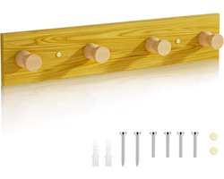 DZPIN Houten kledinghaken, 4 stuks, wandmontage, houten garderobehaken, decoratieve haken voor hangende mantels, handdoek, cubicle klaslokaal