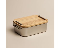 Dzukou RVS Lunchbox 800 ml met Vakverdeling – Bamboe Deksel & Plasticvrij