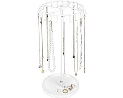 E-Ambar - Draaibare sieradenstandaard metaal, sieradenboom, kettingopslag, armbanden, ringen, oorbellen, wit.