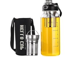 **E-Ambar - Grote glazen drinkfles met zeef en cap-design, 1,5 liter - ideaal voor thee, water, fitness**
