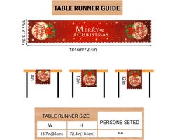 E-Ambar - Kerst Tafelloper 184x35cm Vrolijk Kerstfeest Linnen Kerstversiering Eettafel Etentje Rode Belstijl