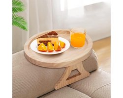 E-Ambar - Opvouwbare houten bank armleuning met draagbaar clip-on dienblad