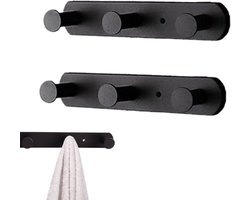 E-Ambar - Set van 2 Zwart Muurkapstokken voor Badkamer, Slaapkamer en Keuken - Moderne Zware Haak Kapstok - Wandkapstok met Haak voor Handdoeken