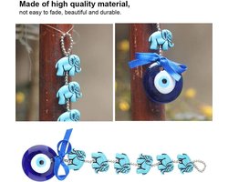 E-Ambar - Turks Blauw Evil Eye Amulet met Olifant Ornament voor Geluksbescherming - Zacht Blauwe Glas Hanger - Thuis Decor Wanddecoratie