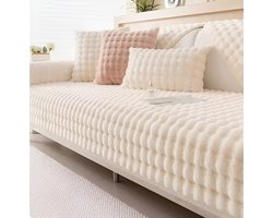 E-shop4u® - Bankhoes Zachte Kunstbont - Beschermhoes Anti-slip - Sofa Cover - Bankhoezen - Kussen hoes - Maat 70X90cm - Wit - bankhoes hoekbank - sofa cover - bank hoes - bank beschermer - kussenhoes