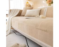 E-Shop4u® - Bankhoezen - Sofacover - Antislip Pluche Bankhoes - 100% Polyester - Bank Bekleding - Geborsteld 160gsm - Voor Hoek- & Driezitsbanken - Machinewasbaar - bankhoes hoekbank - sofa cover - bank hoes - kussenhoes - 90x160cm I - Khaki