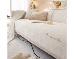 E-Shop4u® - Bankhoezen - Sofacover - Antislip Pluche Bankhoes - 100% Polyester - Bank Bekleding - Geborsteld 160gsm - Voor Hoek- & Driezitsbanken - Machinewasbaar - bankhoes hoekbank - sofa cover - bank hoes - kussenhoes - 90x160cm I - Beige