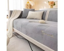 E-Shop4u® - Bankhoezen - Sofacover - Antislip Pluche Bankhoes - 100% Polyester - Bank Bekleding - Geborsteld 160gsm - Voor Hoek- & Driezitsbanken - Machinewasbaar - bankhoes hoekbank - sofa cover - bank hoes - kussenhoes - 90x160cm I - Grijs
