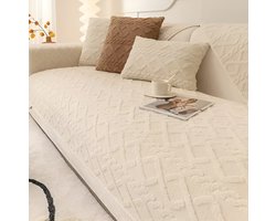 E-Shop4u® - Sofa Beschermer Fleece Bankhoes - 100% Katoen - Antislip & Waterdicht - Voor Hoekbank - Herfst & Winter - bankhoes hoekbank - sofa cover - bank hoes - bank beschermer - kussenhoes - 45x45cm - Beige