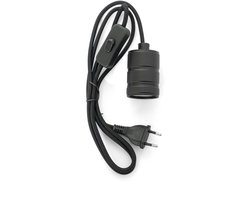 E27 Fitting met Schakelaar - zwart - 1,5 meter strijkijzersnoer - metaal - Fitting met Bevestigingsring - DIY lampen - met stekker en aan/uit schakelaar - complete snoerschakelaar set - tafellamp - wandlamp snoer - industriële snoerlamp