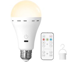 E27 Led-lamp Oplaadbaar met Afstandsbediening - 1 stuk Slimme Lamp met Dimbare Functie en Timer - 3 Kleurtemperaturen (Warm/Naturel/Koud) - Noodverlichting voor Stroomuitval Binnen/Buiten