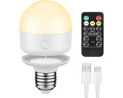 E27 oplaadbare led-lamp 1 stuk - Met afstandsbediening en 3 kleurtestanden (warm/neutraal/koud) - Magnetische batterijlamp met timer - Draadloos voor overal in huis