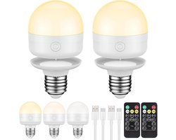 E27 oplaadbare led-lamp 2 stuks - Met afstandsbediening en 3 kleurtestanden (warm/neutraal/koud) - Magnetische batterijlamp met timer - Draadloos voor overal in huis