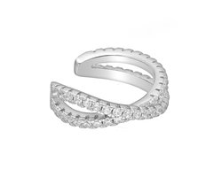 EAR IT UP - Ear cuff - Gekruist - Gerhodineerd zilver - Zirkonia - Pavézetting - 11 x 3,5 mm - 1 stuk