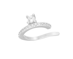 EAR IT UP - Ear cuff - Gerhodineerd zilver - Zirkonia - Pavé en klauwzetting - Zilverkleurig - 12 x 4 mm - 1 stuk