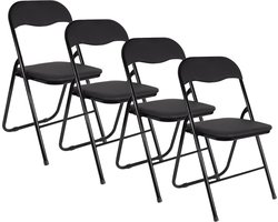 EASTWALL Klapstoel Premium – 4 Stuks – Vouwstoel – Bijzetstoel Binnen – tot 90kg belastbaar – 43cm zithoogte - Staal/katoen/PVC - Zwart