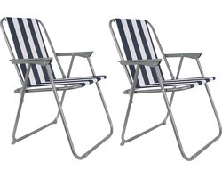 EASTWALL Opvouwbare Kampeerstoel - 2 stuks - Multifunctionele Vouwstoel - Campingstoel met Bekerhouder - Tuinstoel Inklapbaar - Klapstoel -Strandstoel - Visstoel - Blauw/wit
