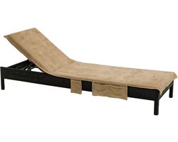 Easy Beachy | Beachbed Cover - Luxe Strandlaken met zijvakken en rugleuning hoes - 100% Katoen – 200x70 cm - Taupe - Ligbed Hoes - Opvouwbaar tot tas - Voor strand, camping en tuin