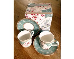 EASY LIFE - ESPRESSOKOPJES - SET VAN TWEE - MET SCHOTEL - PORSELEIN - ORIENTAL DREAMS