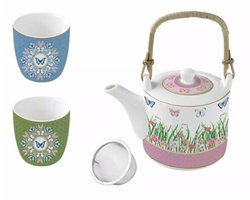 Easy Life Spring Parade-theepot 600 ml inclusief 2 glazen 160 ml-porselein-in doos