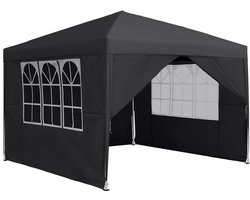 Easy Up Partytent 3x3m (9㎡) Met 4 Zijwanden Vouwpaviljoen Waterdicht UV-Bescherming 50+ Van Oxford Stof En Metaalframe Voor Tuin Feesten Camping Anthrazit NAIZY