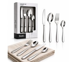EasyMart Bestekset 16-Delig voor 4 Personen - RVS 430 Tafelbestek - Spiegelglans Zilver - Vaatwasserbestendig - Messen, Vorken, Eetlepels & Theelepels