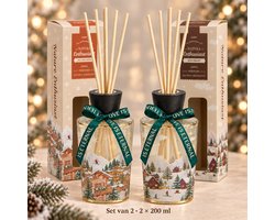 EasyMart Geurstokjes – Huisparfum Diffuser Set 2-Delig – 2x 200 ml Geurverspreider met Rotan Stokjes – Falling Snow & Iced Chalet – Luxe Kerstdecoratie en Kerstcadeau voor Woonkamer, Badkamer & Toilet
