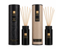 EasyMart Geurstokjes Set – Black Sail Intense & Sandalwood – Premium Huisparfum – Geurverspreider met 12 Rotan Stokjes – Luxe Geurset voor Woonkamer, Badkamer & Interieur – 100ml x2