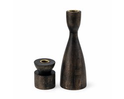 EasyMart – Houten Kaarsenhouder Set van 2 – 9 cm & 28 cm – Met Metalen Inzet – Naturel/Bruin – Woondecoratie