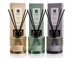 EasyMart Luxe Geurstokjes Set 3-Delig – Premium Huisparfum Diffuser Set – 3x 200ml Geurverspreider met Rotan Stokjes – Lavendel, Rose & Eucalyptus, Pomegranate Wood – Luxe Interieur Geur voor Woonkamer, Badkamer & Toilet