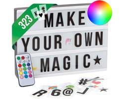 EASYmaxx LED-lichtbak Light Box - Voor persoonlijke tekstberichten | Megaset met 150 kleurrijke emoji's en 173 verwisselbare letters, cijfers en symbolen | Met timerfunctie [A4]
