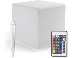 EASYmaxx lichtkubus op zonne-energie - Tuindecoratie met LED-verlichting en lichteffecten - Sfeervolle kleurverandering - Robuust & weerbestendig IP67 - Afstandsbediening - incl. grondspies - Wit