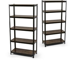 EASYmaxx staande rekken in industrieel design, set van 2, 180x90x40 cm | Boekenrek met een draagvermogen van 875 kg | Magazijnrek – 175 kg per legbord | Rek – 5 verstelbare legborden voor meer orde in de woonkamer, keuken en kantoor