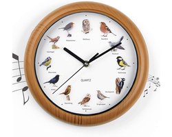 EASYmaxx wandklok met 12 zingende vogelliedjes met levensechte vogelmotieven | Automatische uitschakeling tussen 21.00 en 5.00 uur | Houten frame [AA-batterijen vereist]